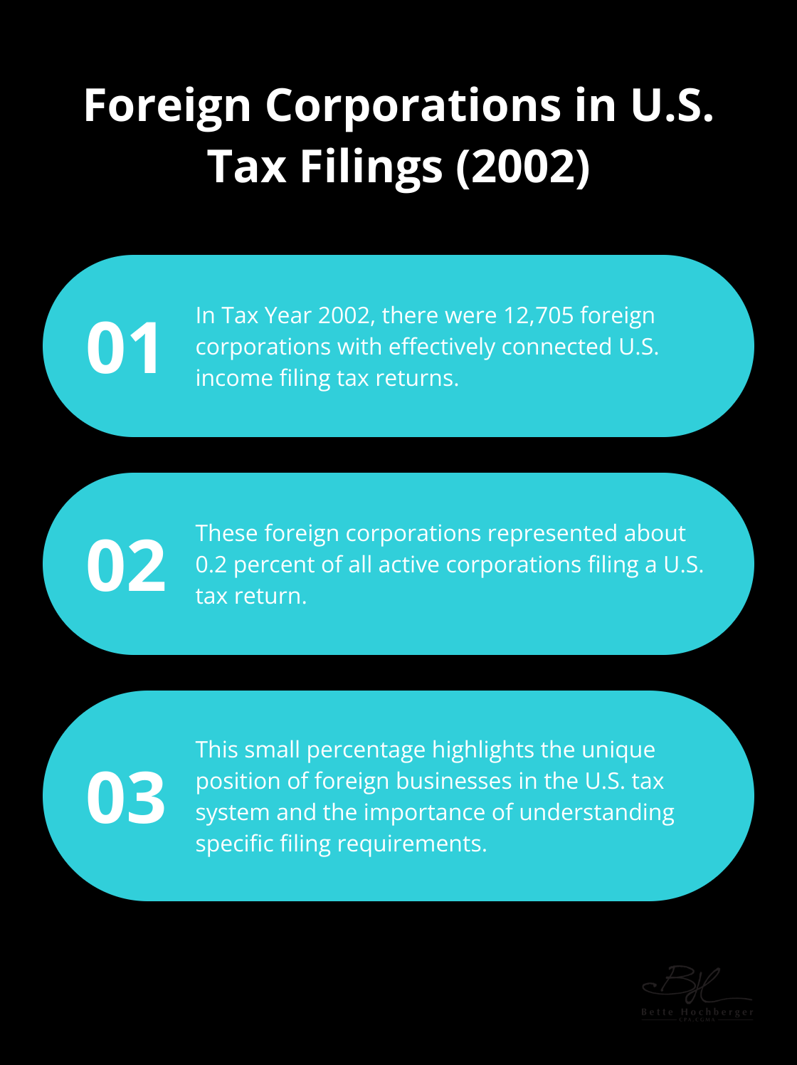 Ordered list showing key facts about foreign corporations filing U.S. tax returns in 2002 - Foreign Businesses