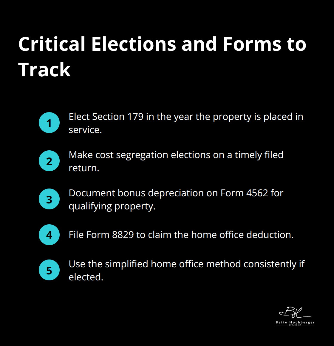 Compact checklist of key real estate tax elections and forms for U.S. filers - Real estate tax deductions