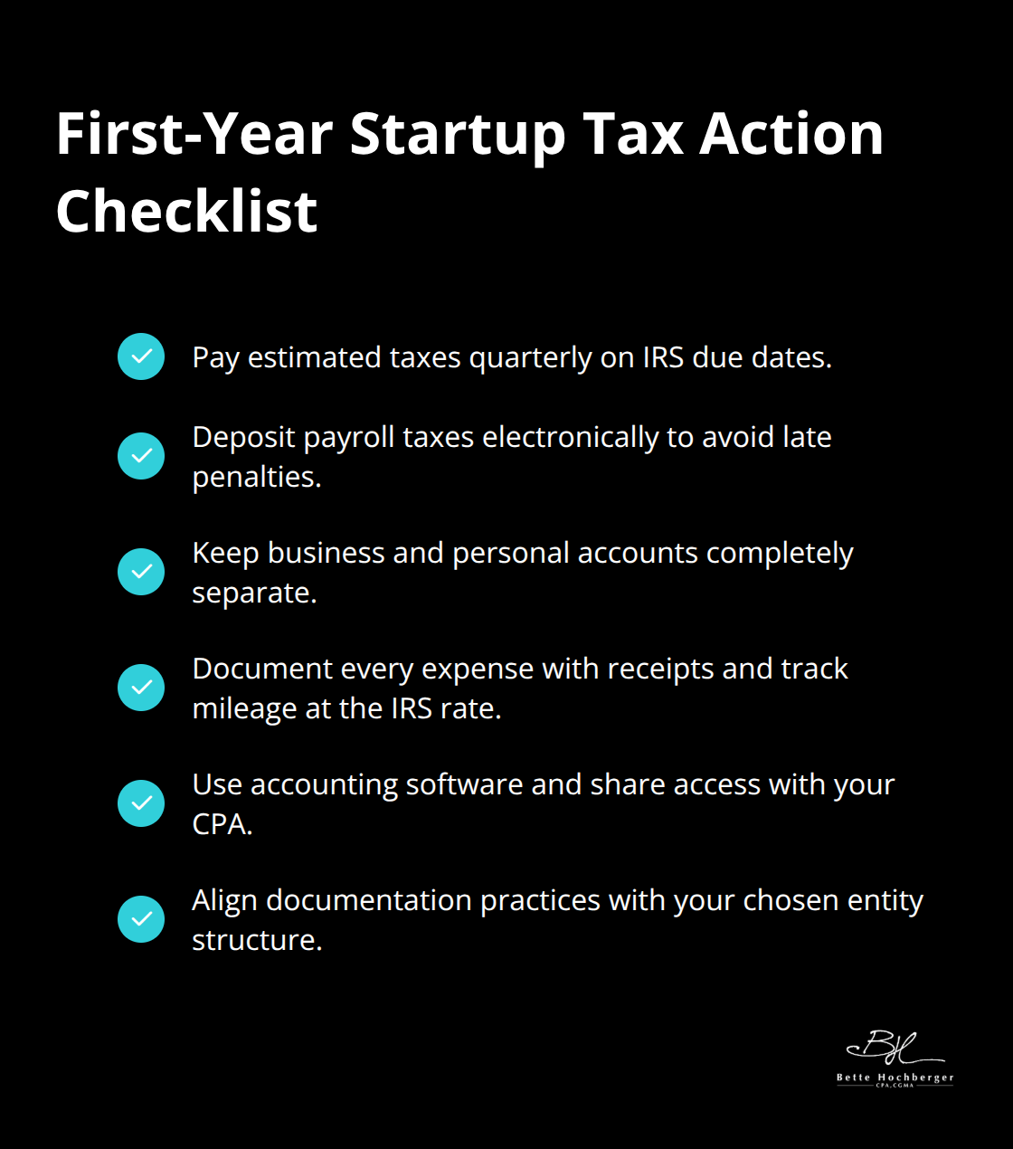 Checklist of essential first-year startup tax actions - Tax strategy startups