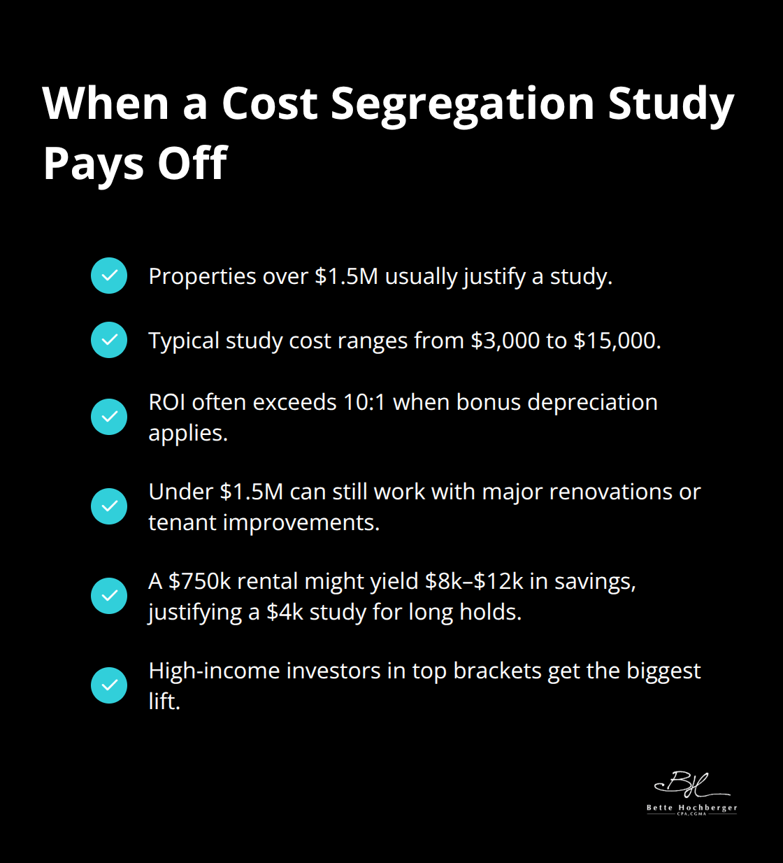 Checklist of cost thresholds, study costs, ROI, and who benefits most - cost segregation studies