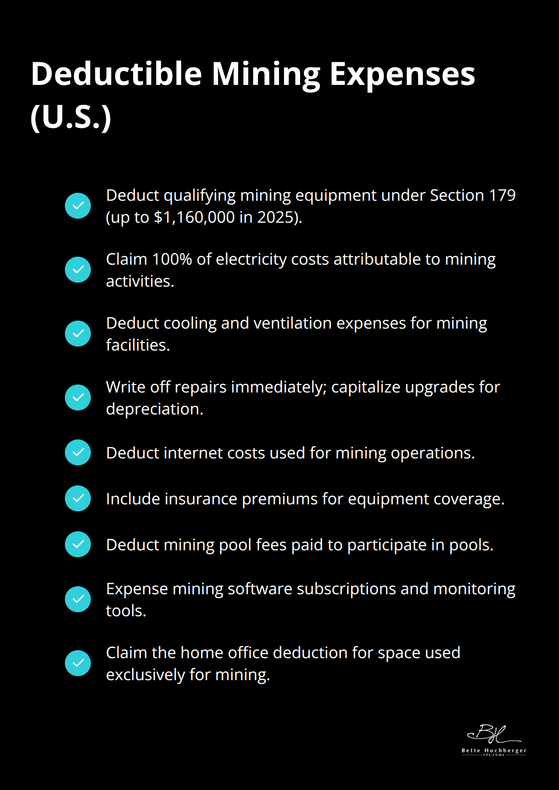 Checklist of common deductible expenses for U.S. crypto mining operations. - crypto mining taxation