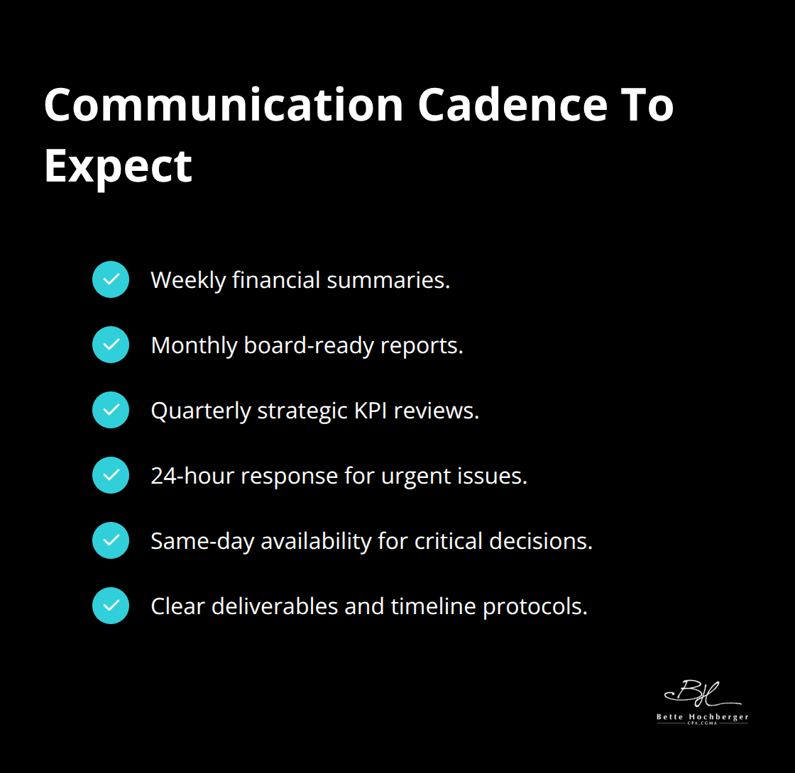 Checklist of reporting and response standards for fractional CFO engagements - fractional cfo implementation