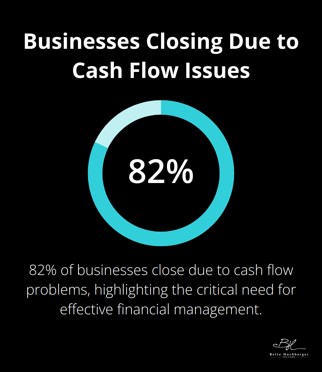 Pie chart showing 82% of businesses close due to cash flow issues - fractional cfo job description