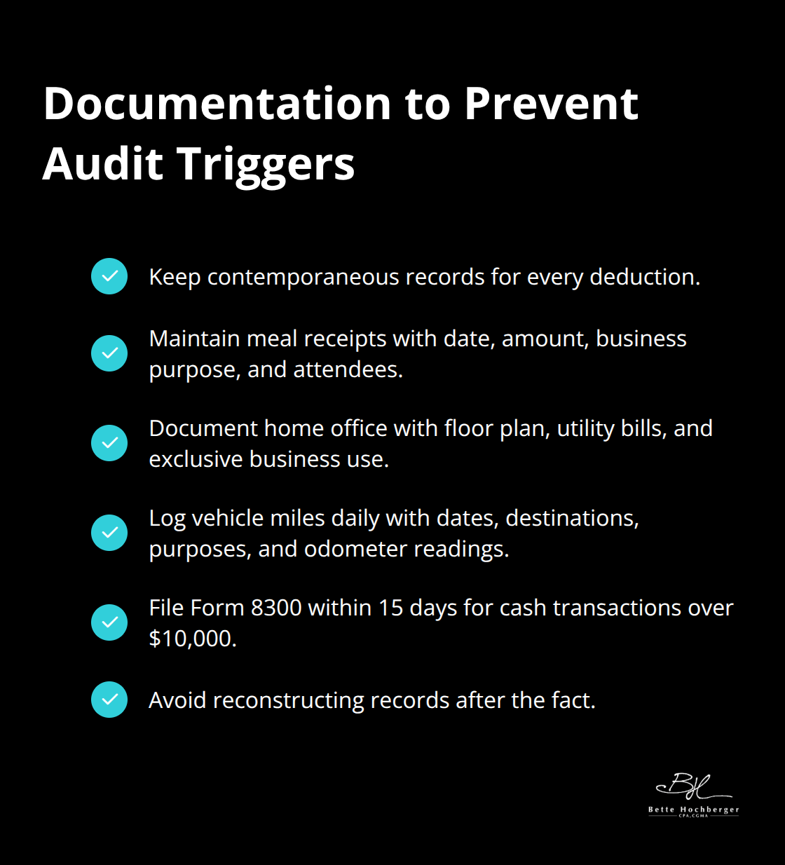 Checklist of documentation standards to avoid IRS audit issues. - tax avoidance