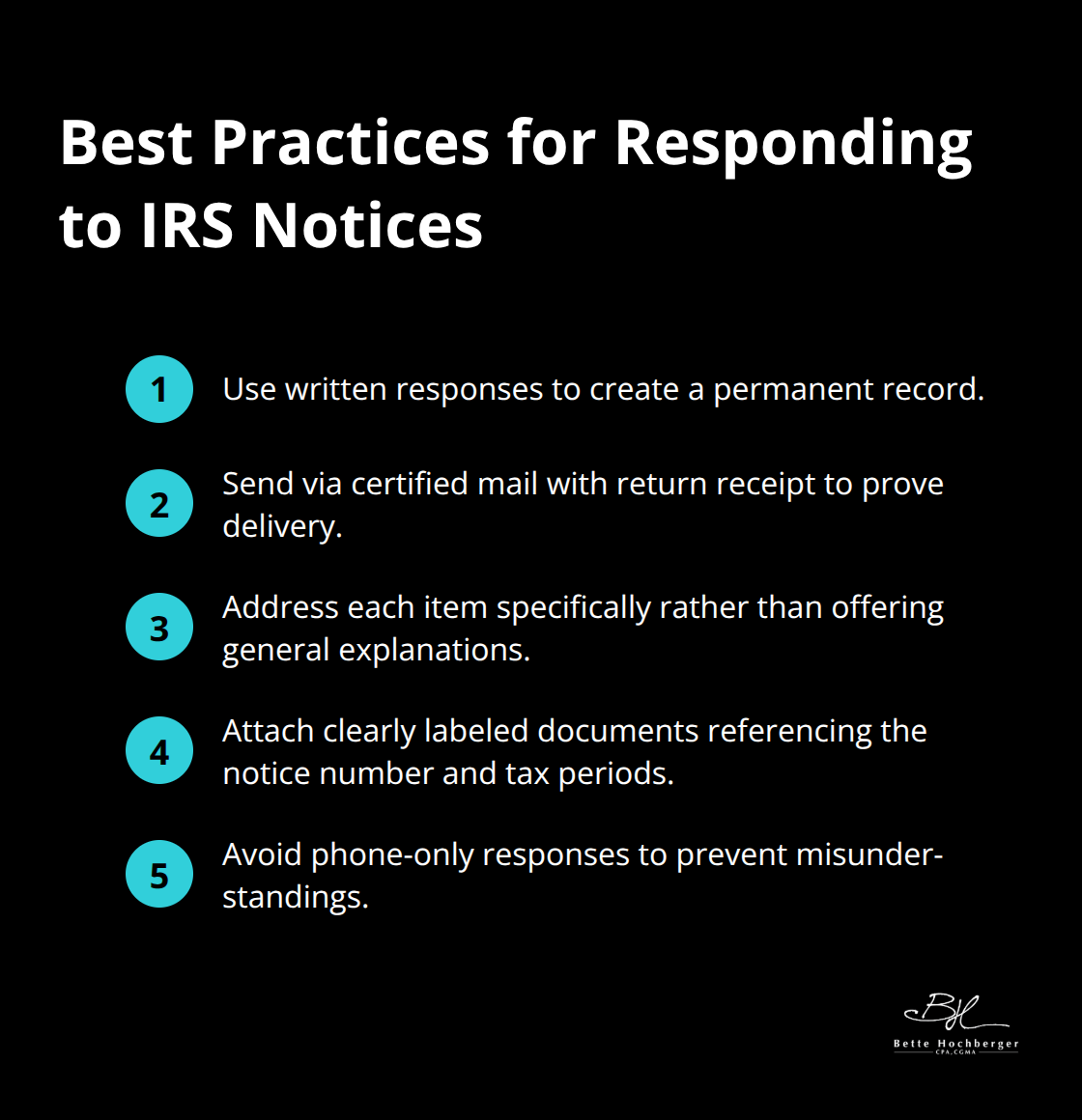 Compact checklist of five response steps for IRS notices - tax controversy