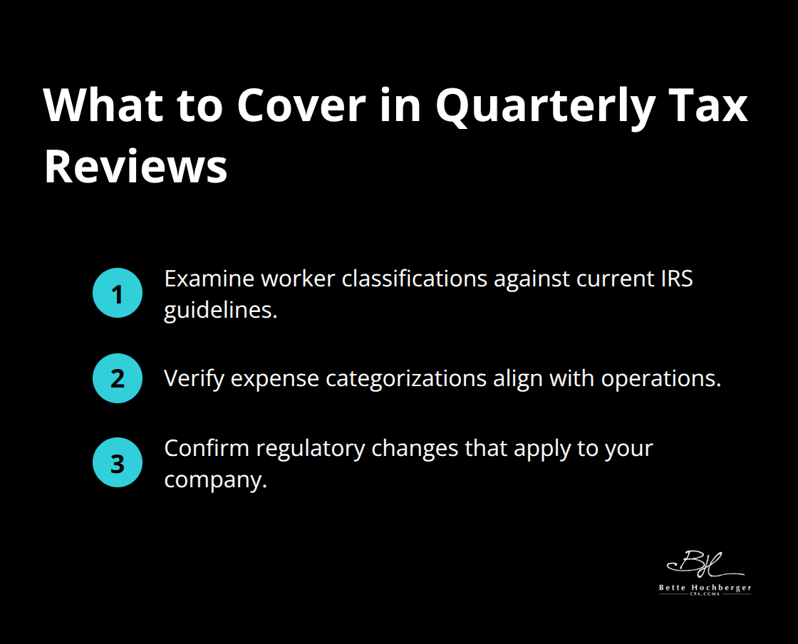 Compact checklist of core focus areas for quarterly tax meetings